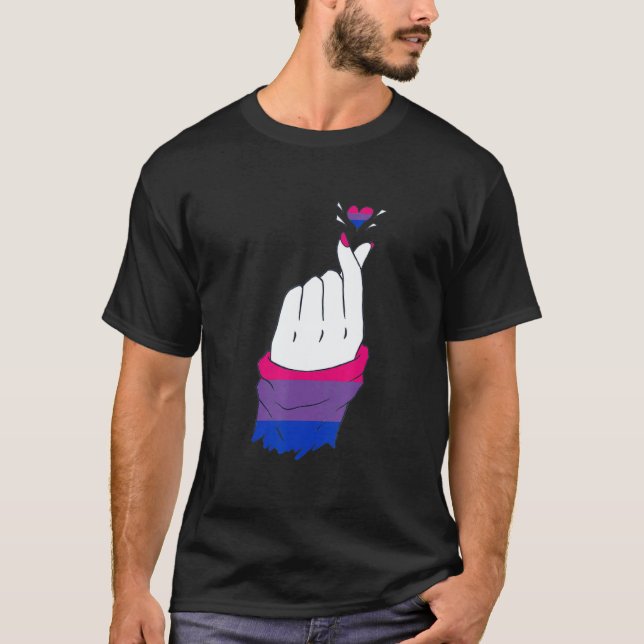 Camiseta LGBT Finger Heart Bisexual LGBTQ Bisexual Flag Bis (Anverso)