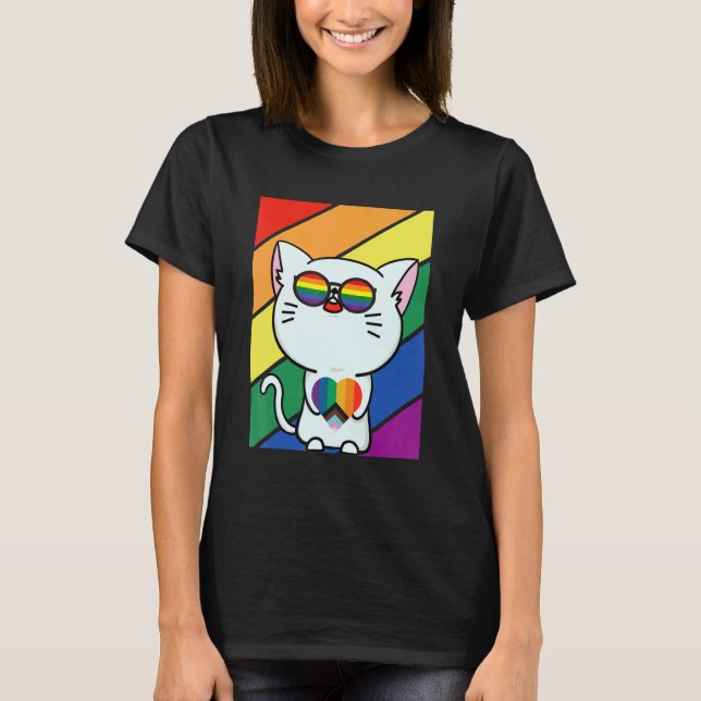 Camiseta LGBT Flag Gay Pride Month Rainbow Cute Cat With LG (Anverso)