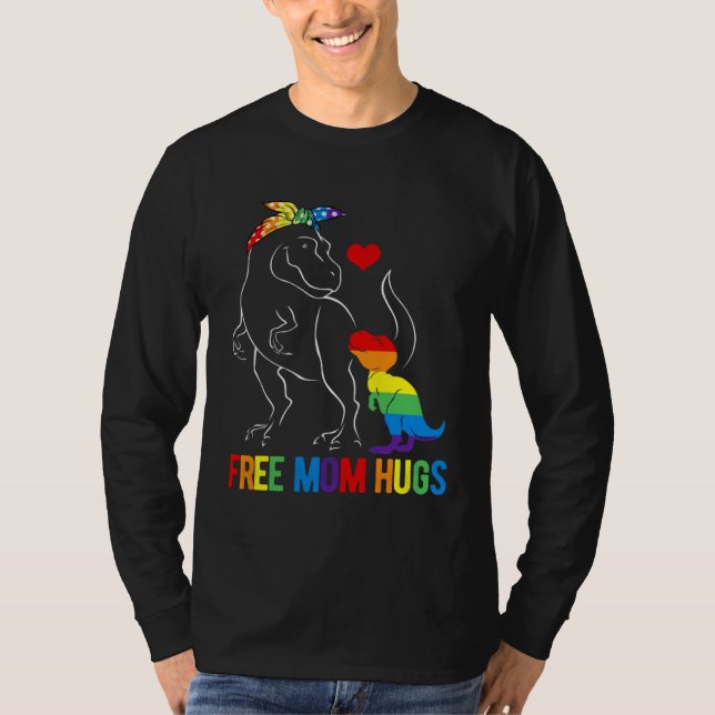 Camiseta LGBT Free Mom Hugs Dinosaur Rex Mamasaurus Ally Ra (Anverso)
