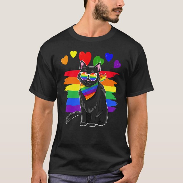 Camiseta Lgbt Gato Negro Orgullo Gay Arcoiris Lgbtq (Anverso)