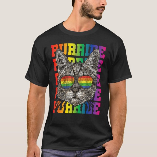Camiseta LGBT Gay Pride Cat Purride Cat  LGBTQ Men Women (Anverso)