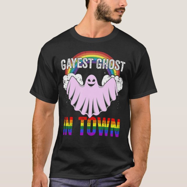 Camiseta LGBT Ghost Halloween Gay Costume Rainbow (1) -stan (Anverso)
