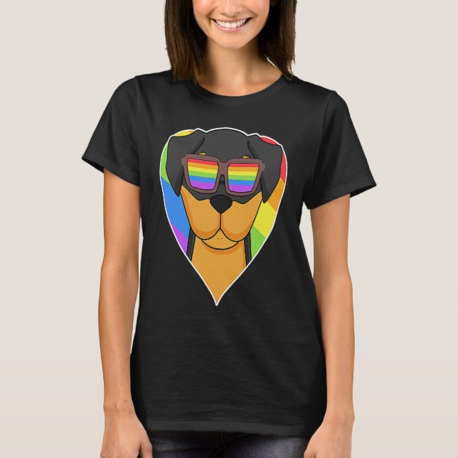 Camiseta LGBT Heart Love Gay Pride Rainbow Animal Rottweile (Anverso)