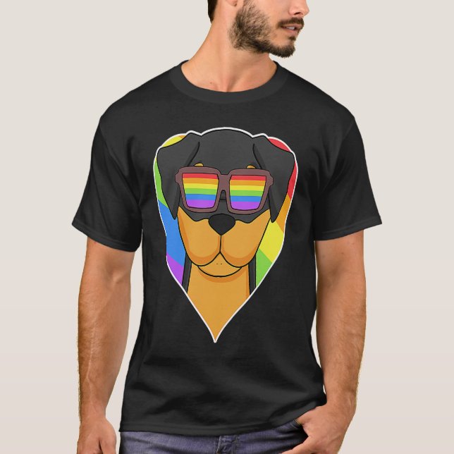 Camiseta LGBT Heart Love Gay Pride Rainbow Animal Rottweile (Anverso)