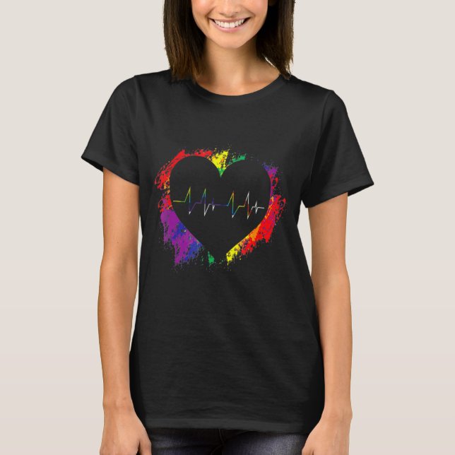 Camiseta Lgbt Heartbeat Ekg Lesbiana Gay 4 (Anverso)