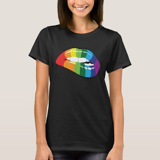 Camiseta LGBT Human Rights, LGBT PRIDE Rainbow Lips Gay Les (Anverso)