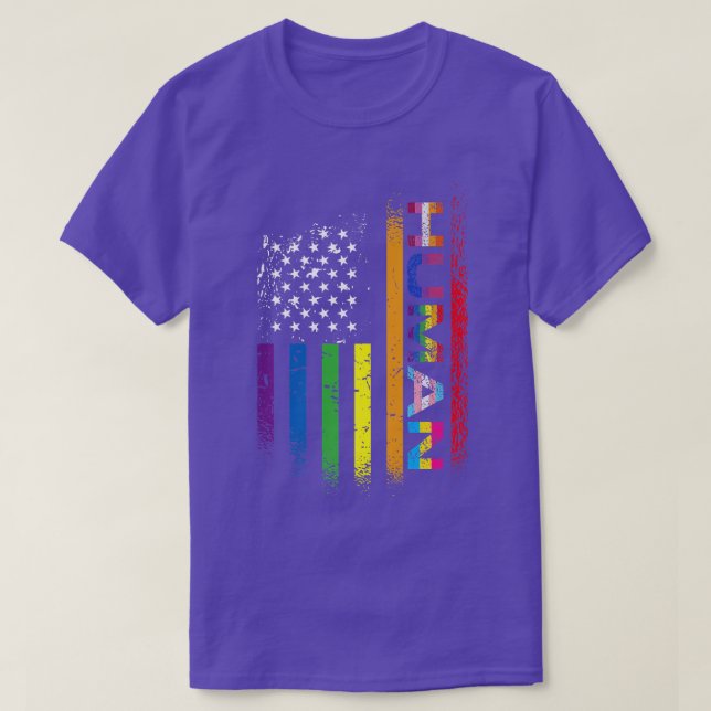Camiseta LGBT LGBTQ+ Ally Rainbow American Flag Pride Human (Diseño del anverso)