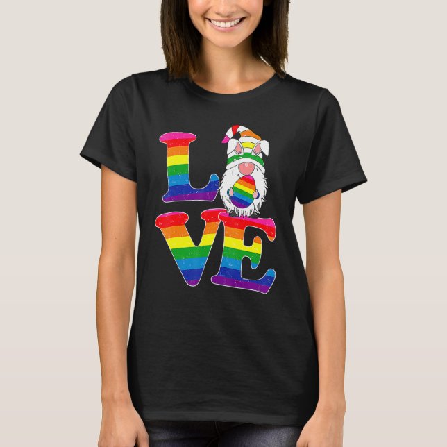 Camiseta Lgbt Love Gnome Día De Pascua Pareja Lesbiana Gay  (Anverso)