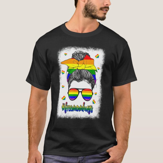 Camiseta Lgbt Orgullo: Mamá libre abraza desordenada bander (Anverso)
