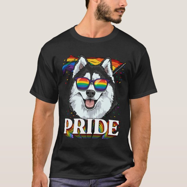 Camiseta Lgbt Orgullo Siberiano Husky Gay Lgbtq Bandera Arc (Anverso)