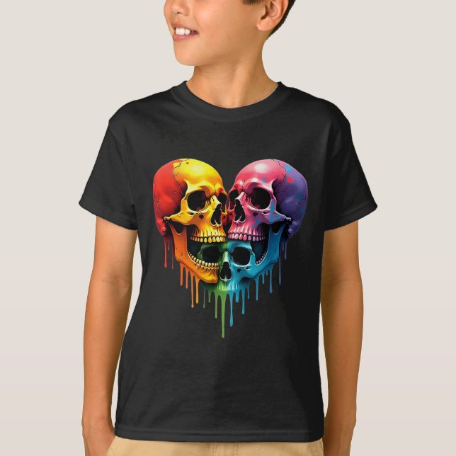 Camiseta Lgbt Pride Halloween Horror Skeleton Skull Rainbow (Anverso)