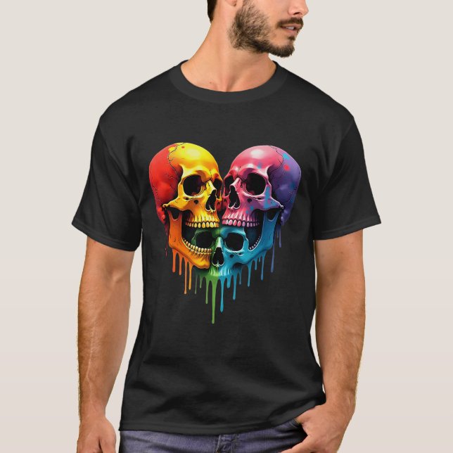 Camiseta Lgbt Pride Halloween Horror Skeleton Skull Rainbow (Anverso)
