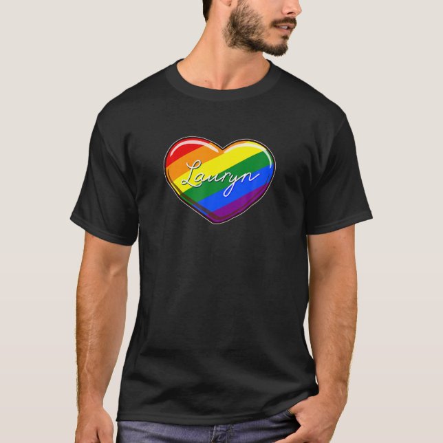Camiseta LGBT Pride Heart - First Name "Lauryn" Rainbow Hea (Anverso)