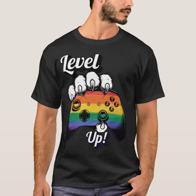 Camiseta LGBT Pride Level Up Tiger Paw Controller Tee 2026 (Anverso)