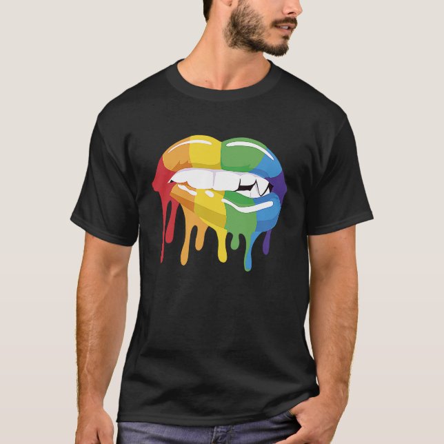 Camiseta LGBT Pride Lips Colourful Brush Stroke Love Vampir (Anverso)