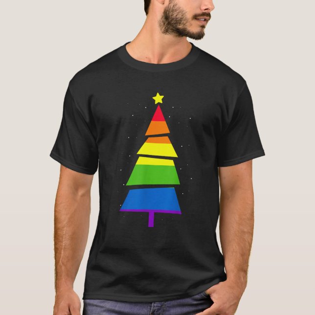 Camiseta LGBT Q Orgullo Bandera Arcoiris Árbol de Navidad G (Anverso)