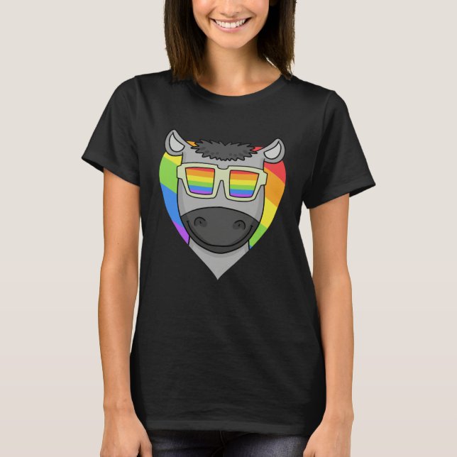 Camiseta LGBT Rainbow  Donkey  Gay Pride  LGBT Heart Animal (Anverso)