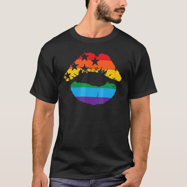 Camiseta Lgbt Rainbow Lips Orgullo Gay Homosexual Lesbiana (Anverso)