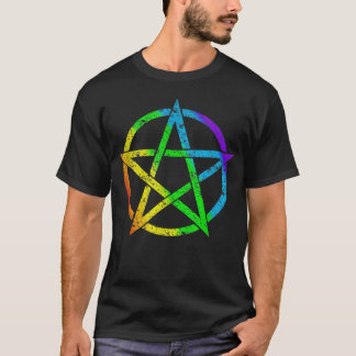Camiseta LGBT Rainbow Pentagram for Wiccan Pagan Witch Retr