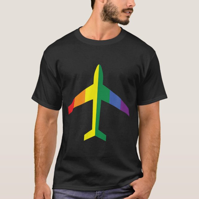 Camiseta LGBT Rainbow Pride Jet Airplane  (Anverso)