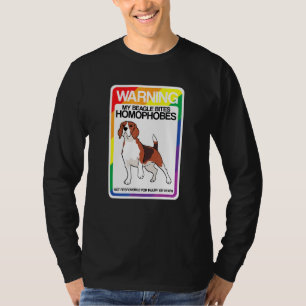 Camiseta Lgbt Rainbow Warning Beagle Bites Homófobos