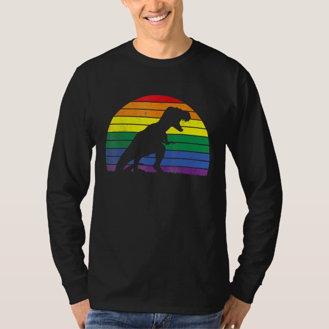 Camiseta LGBT Rex Gay Pride Lesbian Dinosaur Sunset Retro V (Anverso)