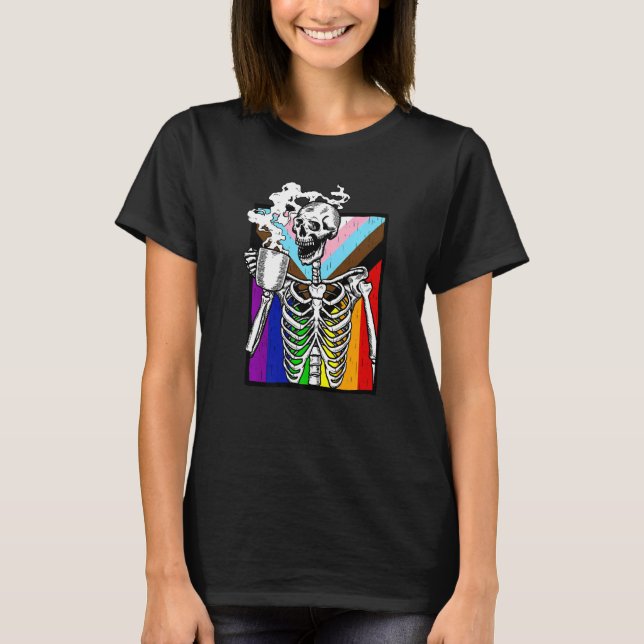 Camiseta Lgbt Skeleton Bebe Café Gay Transger Lgbtq Prid (Anverso)