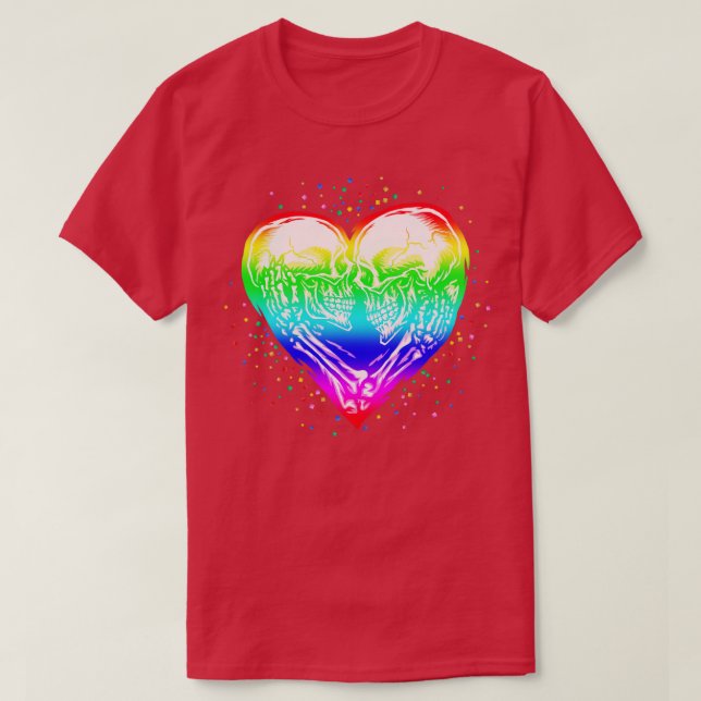 Camiseta LGBT Skeleton Skull Rainbow Pride Heart (Diseño del anverso)