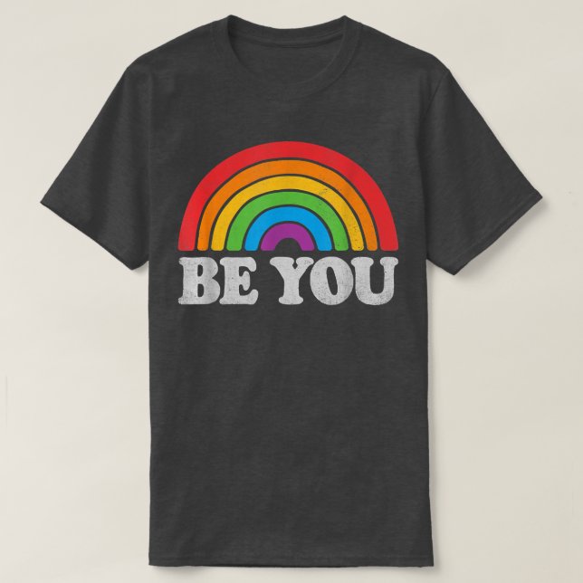 Camiseta LGBTQ Be You Gay Prige LGBT Ally Rainbow Flag Retr (Diseño del anverso)