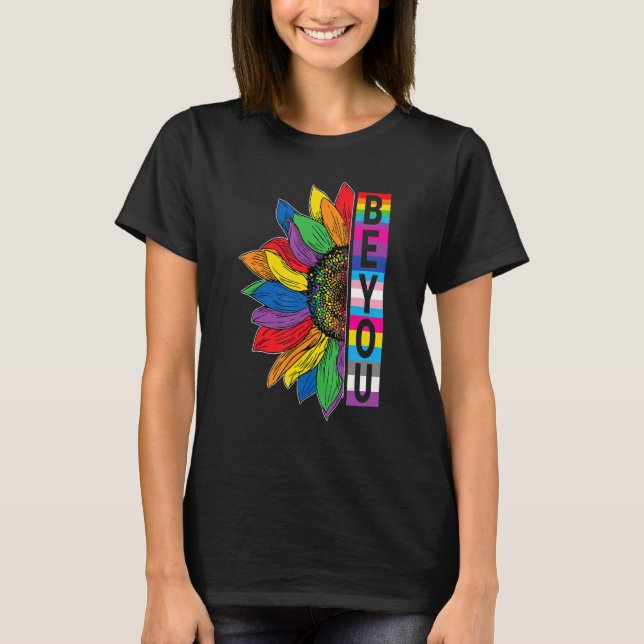 Camiseta LGBTQ Be You Gay Primen LGBT Ally Sunflower Retro  (Anverso)