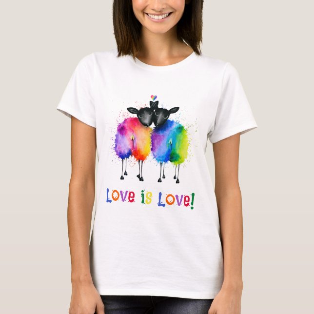 Camiseta  ~LGBTQ Dos Ovejas Arcoíris El Amor Es Amor  (Anverso)