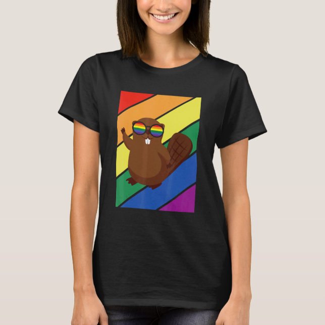 Camiseta LGBTQ Flag Gay Pride Month Rainbow Beaver With LGB (Anverso)