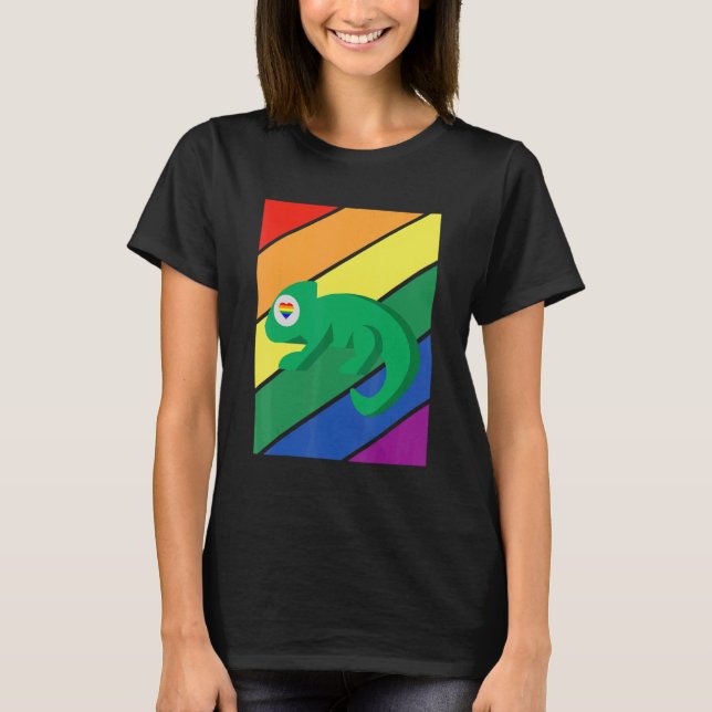 Camiseta LGBTQ Flag Gay Pride Month Rainbow Chameleon LGBT  (Anverso)
