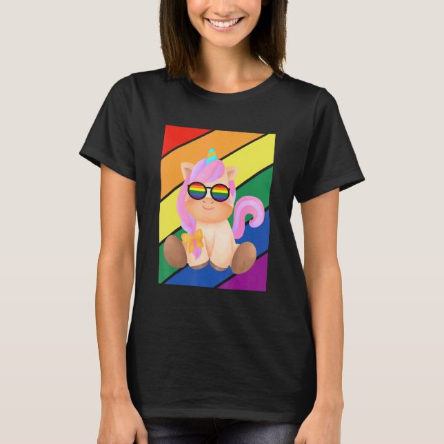Camiseta LGBTQ Flag Gay Pride Month Rainbow Cute Unicorn LG (Anverso)