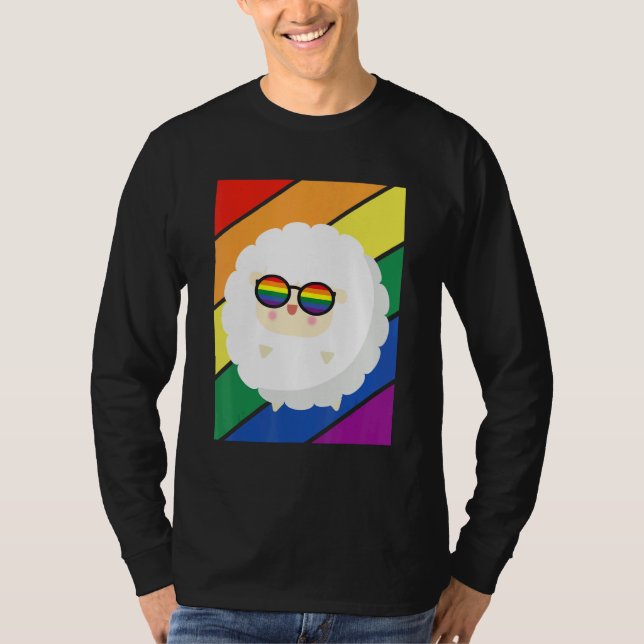 Camiseta LGBTQ Flag Gay Pride Month Rainbow Sheep With LGBT (Anverso)