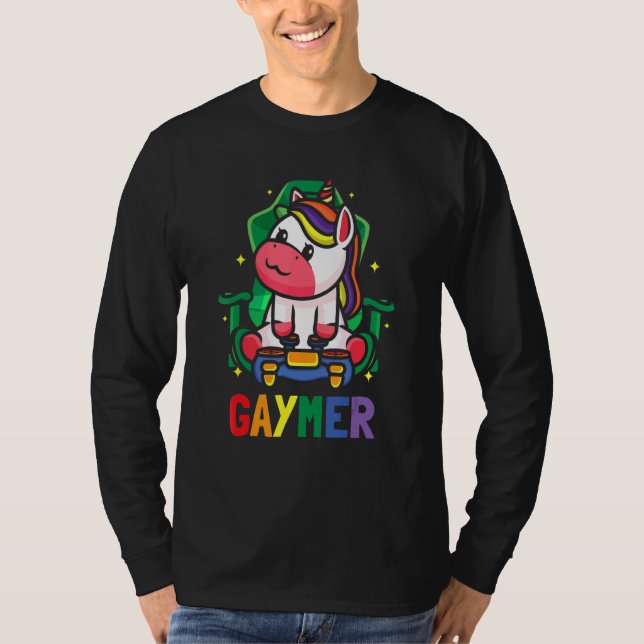 Camiseta LGBTQ Gaming Lesbian Gamer Gaymer Unicorn Rainbow (Anverso)