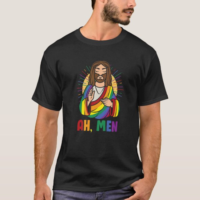 Camiseta LGBTQ Jesús Gay Hombres Cristo Arcoiris Ah Hombres (Anverso)