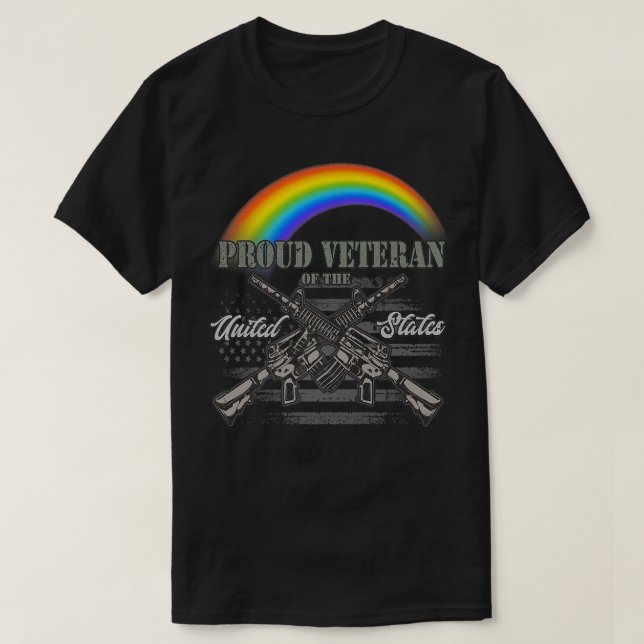 Camiseta LGBTQ July 4th American Flag Rainbow Proud Veteran (Diseño del anverso)