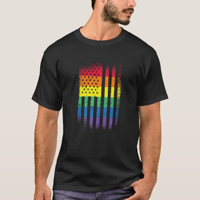 Camiseta Lgbtq Lesbiana Gay Bisexual Arcoiris Bandera Estad (Anverso)
