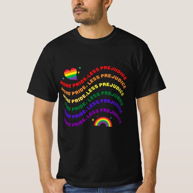 Camiseta LGBTQ más orgullo menos prejuicio (Anverso)