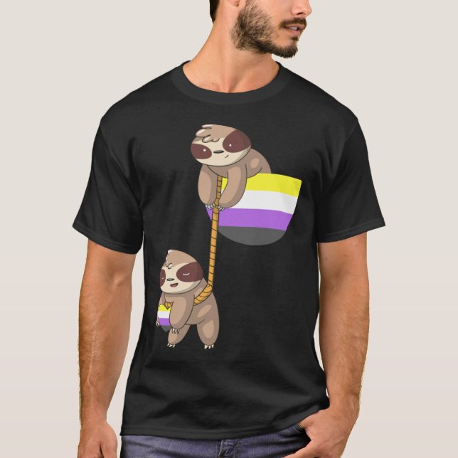Camiseta LGBTQ Nonbinary Pride Sloth Rope Playing Nonbinary (Anverso)