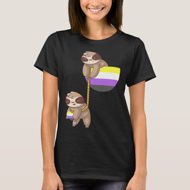 Camiseta LGBTQ Nonbinary Pride Sloth Rope Playing Nonbinary (Anverso)