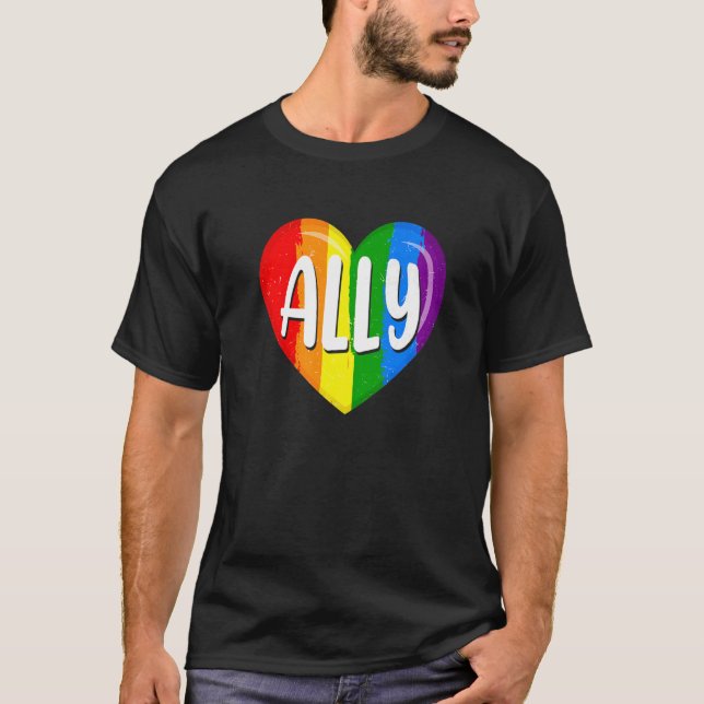 Camiseta Lgbtq Orgullo Gay Lgbt Ally Bandera Arcoiris Retro (Anverso)