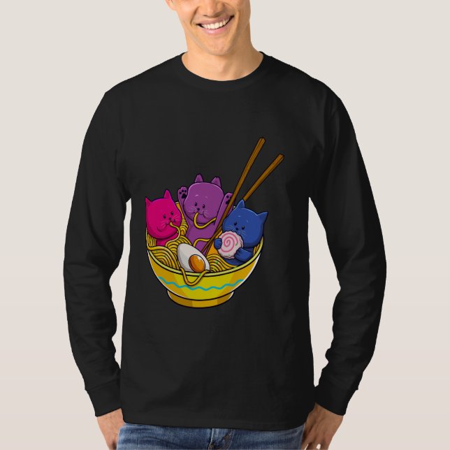 Camiseta LGBTQ Rainbow Bisexual Pride Flag Cats In Ramen An (Anverso)