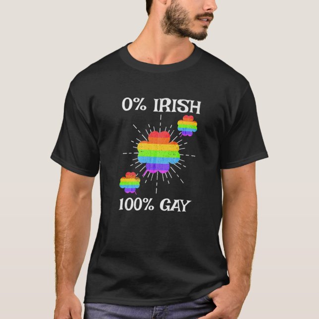 Camiseta LGBTQ Rainbow Shamrock 0% Gay irlandés 100% St Pat (Anverso)