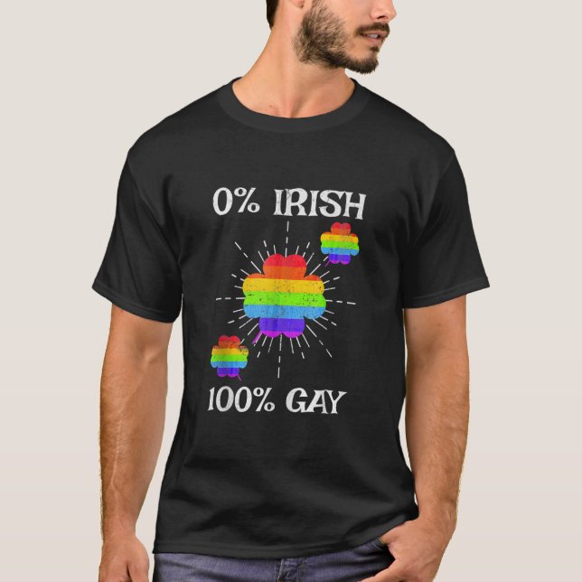 Camiseta LGBTQ Rainbow Shamrock 0 Irish 100 Gay  (Anverso)