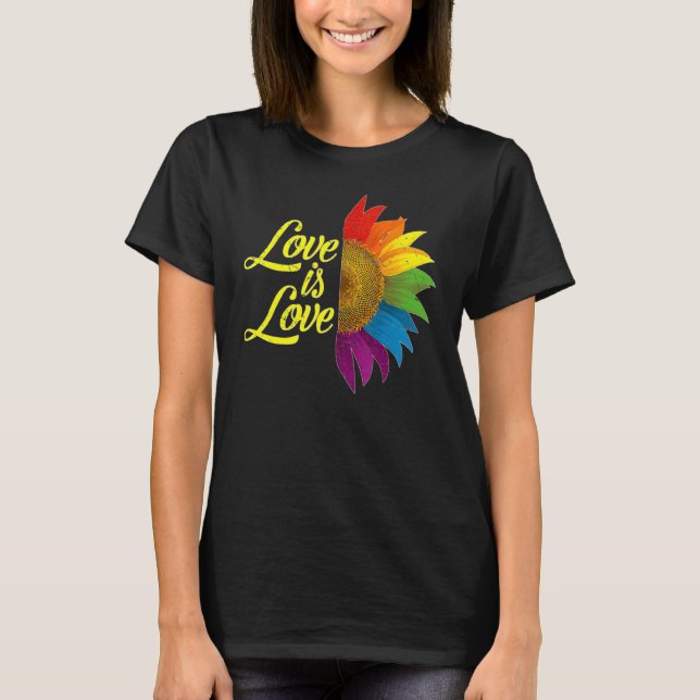 Camiseta Lgbtq Rainbow Sunflower Flower Gay Primen Equality (Anverso)
