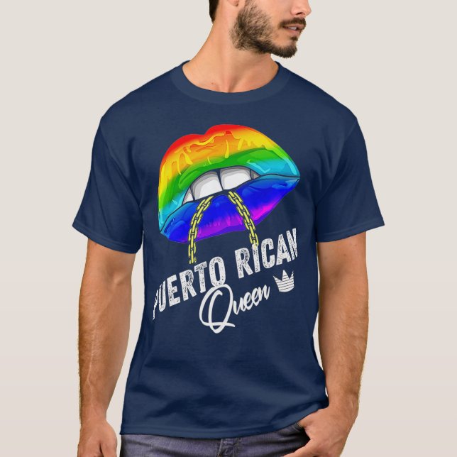 Camiseta LGBTQ Reina puertorriqueña levanta cadena gay en P (Anverso)