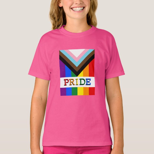 Camiseta LGBTQ y Orgullo - Niños con bandera del progreso d (Anverso)
