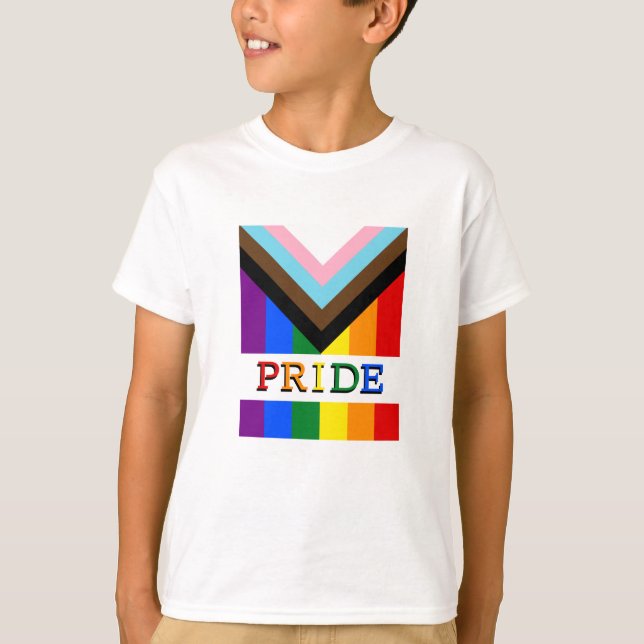 Camiseta LGBTQ y Orgullo - Niños con bandera del progreso d (Anverso)